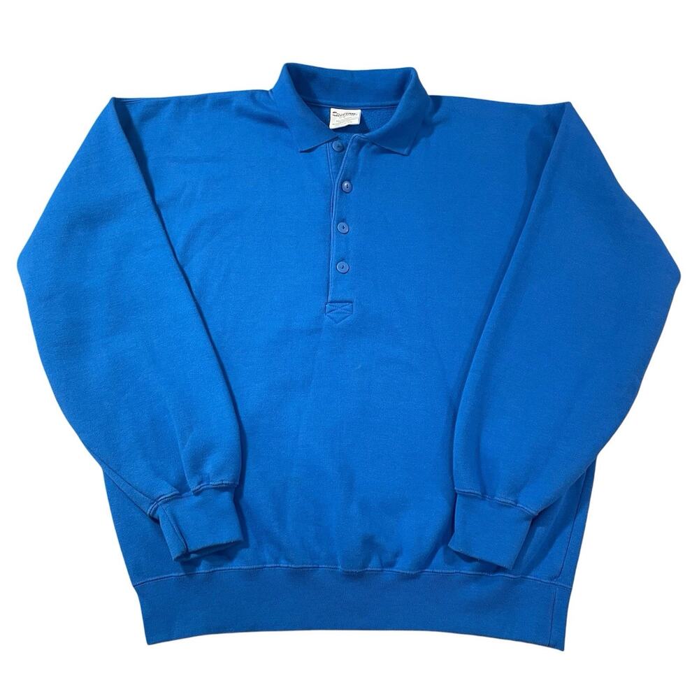 Vintage 1980s Collared Polo Style Sweatshirt by Cheetah Mens Large Blue Pullover